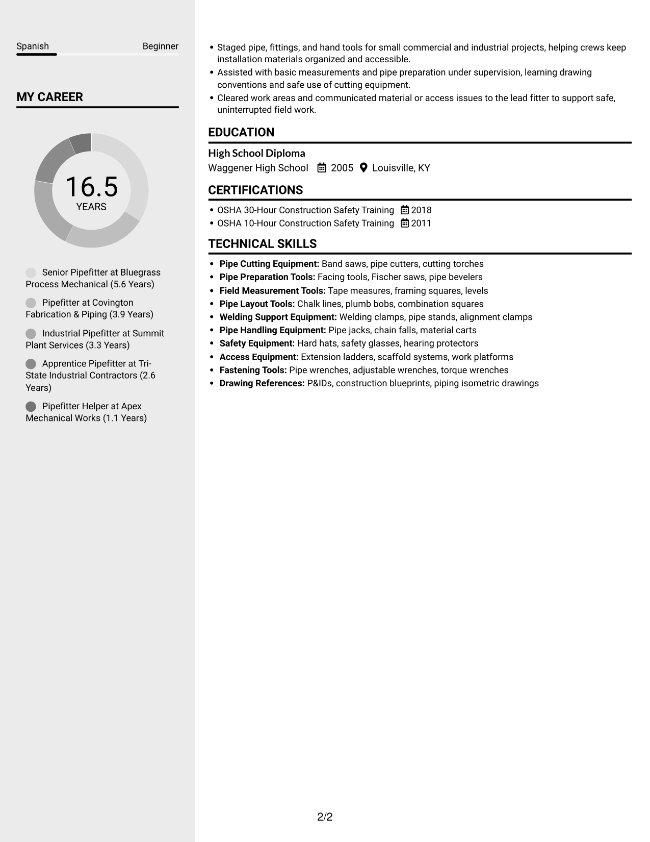 Resume example — page 2