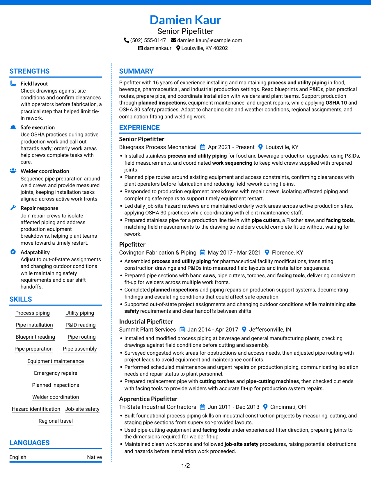 Resume example — page 1