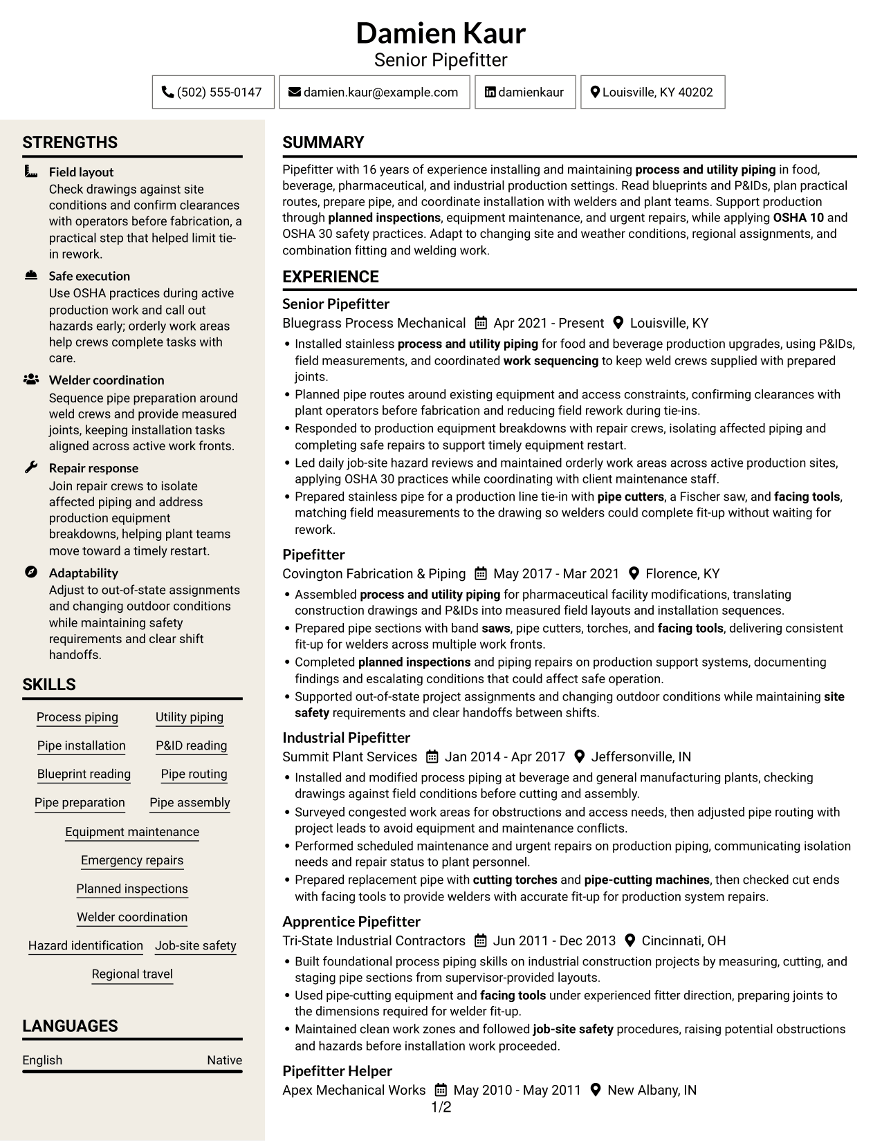 Resume example — page 1