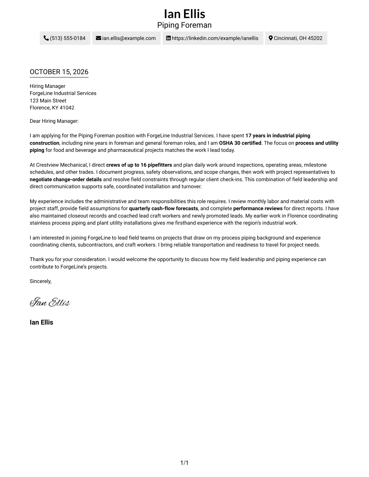 Cover letter example — page 1