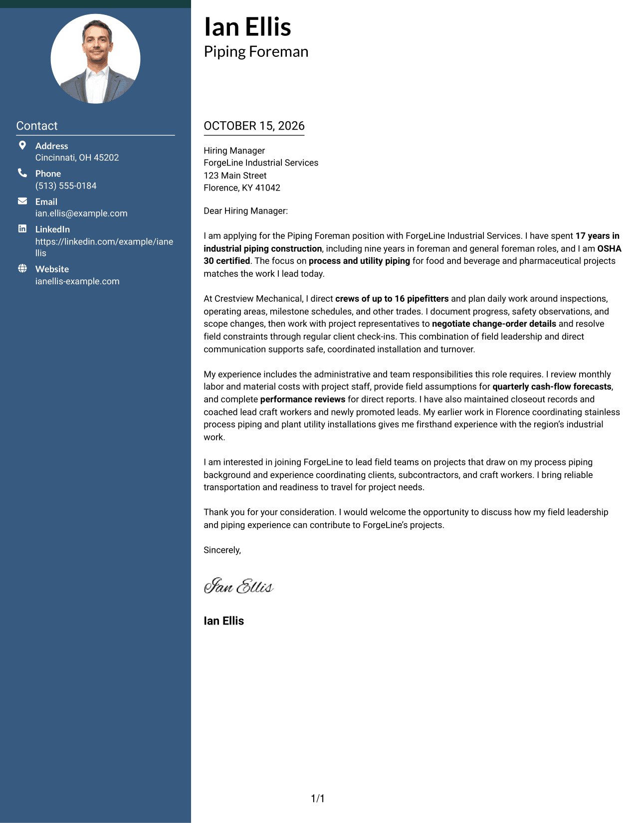 Cover letter example — page 1