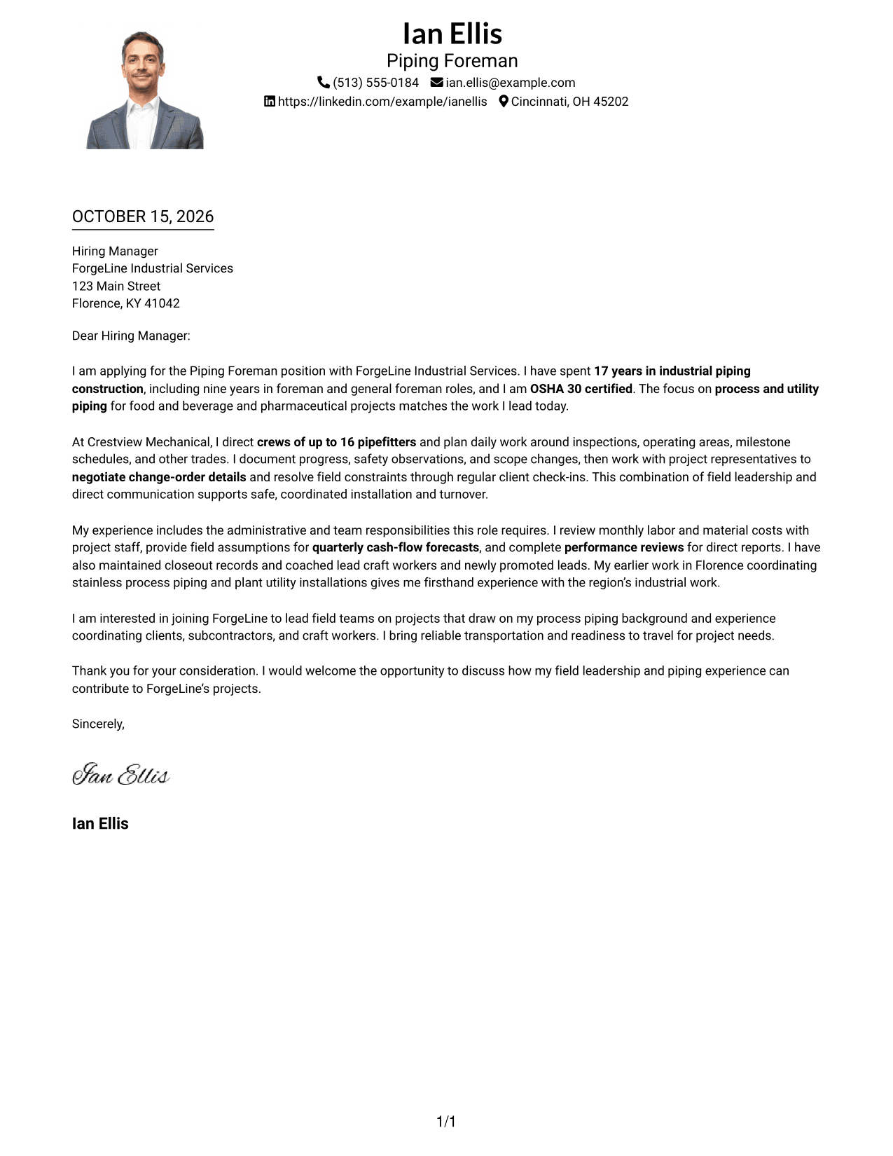 Cover letter example — page 1