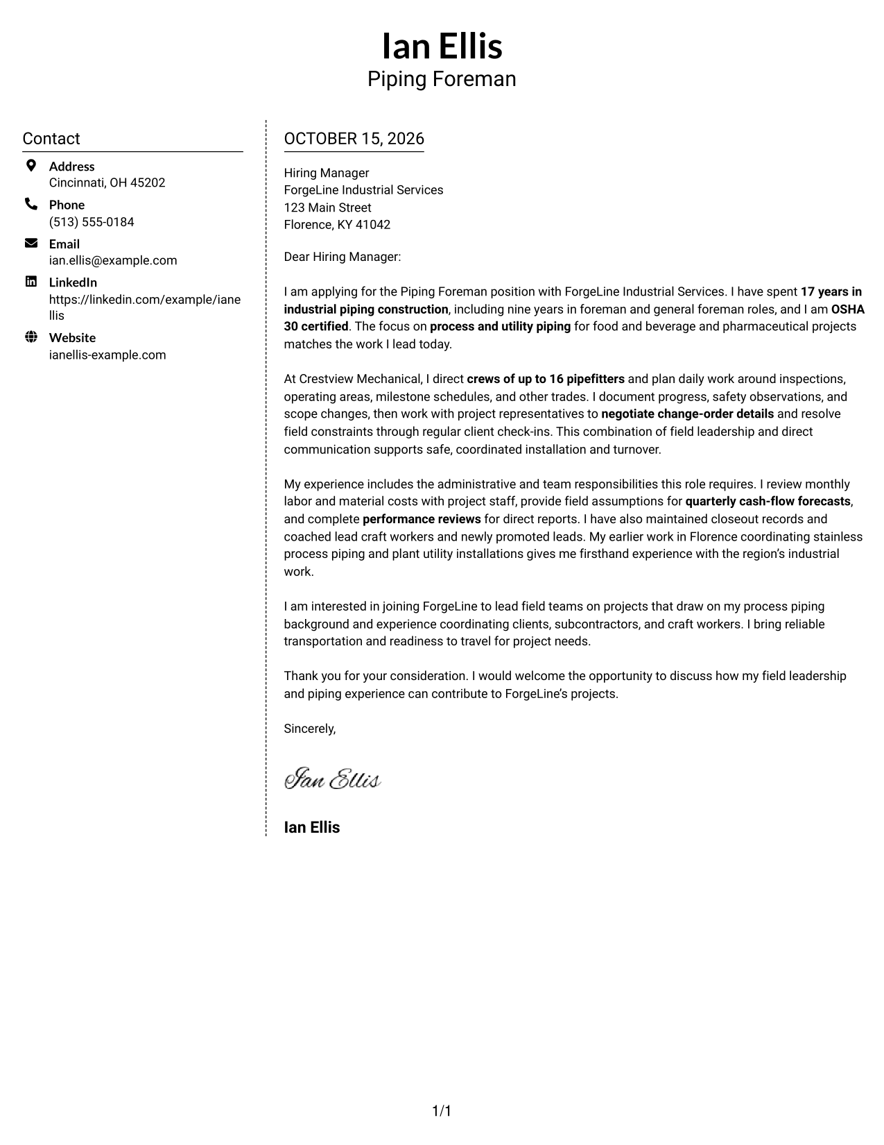 Cover letter example — page 1
