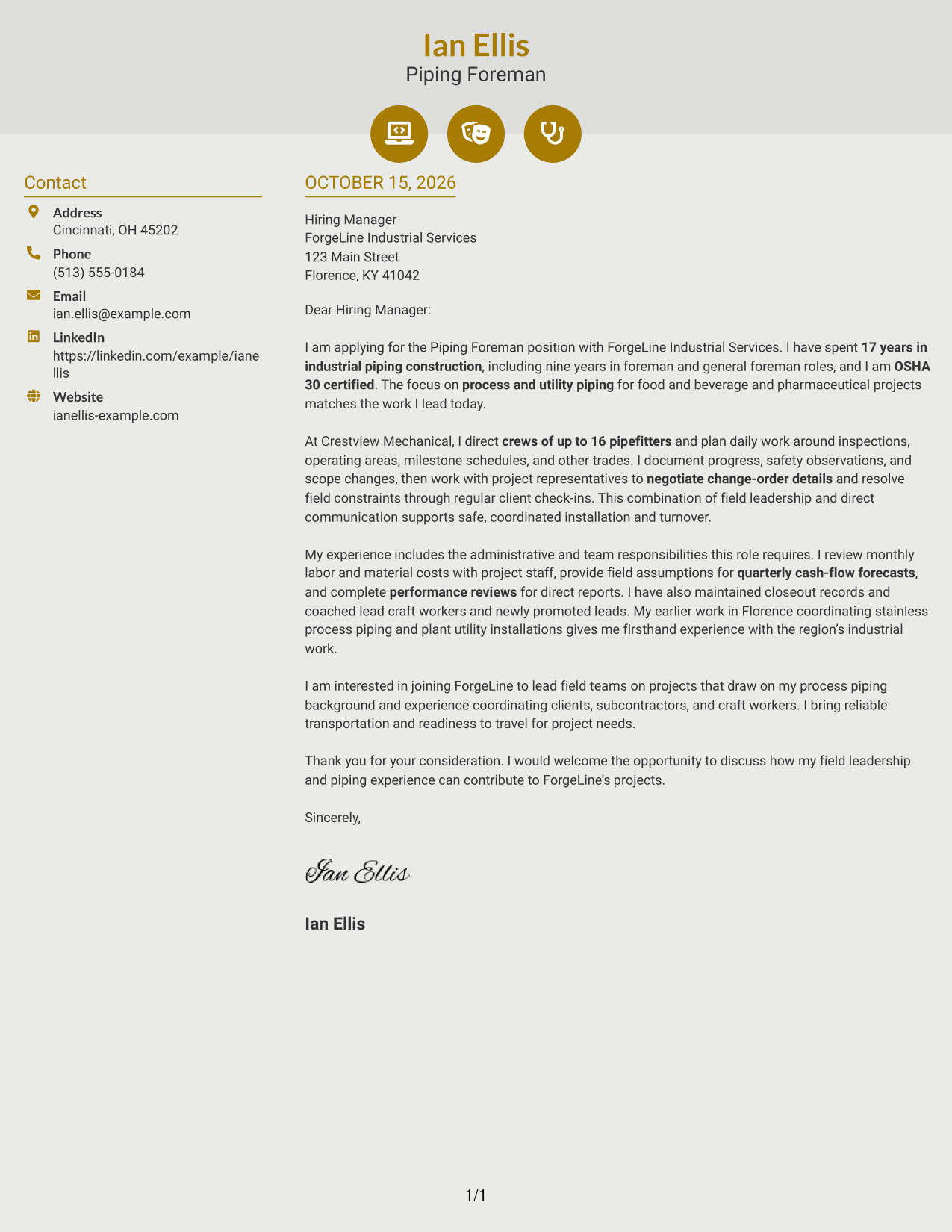 Cover letter example — page 1