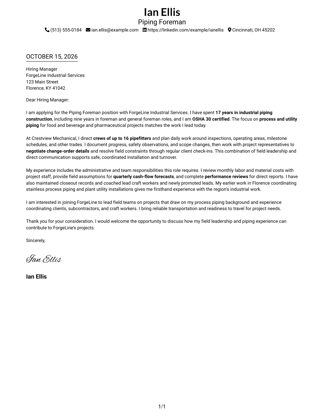 Cover letter example — page 1