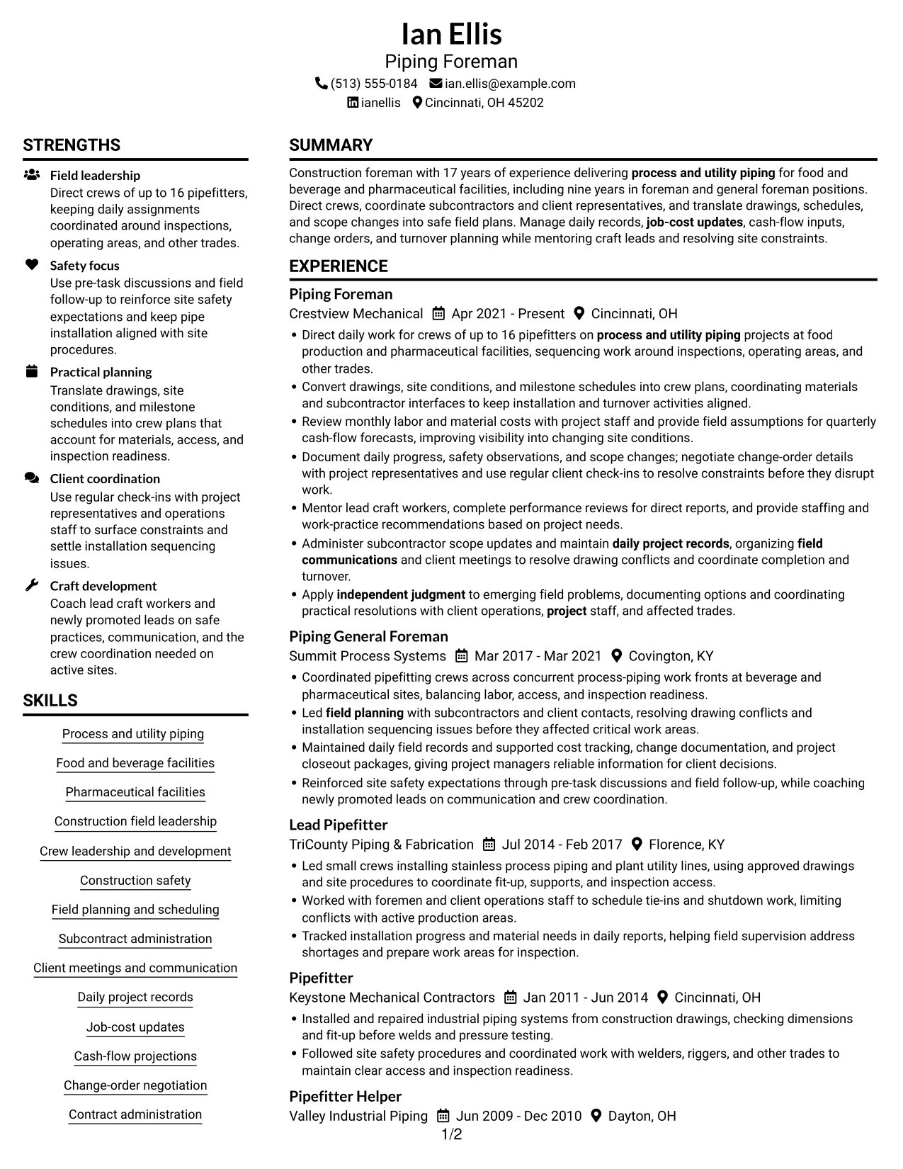 Resume example — page 1