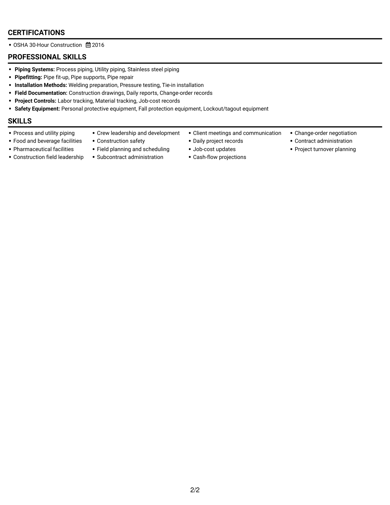 Resume example — page 2