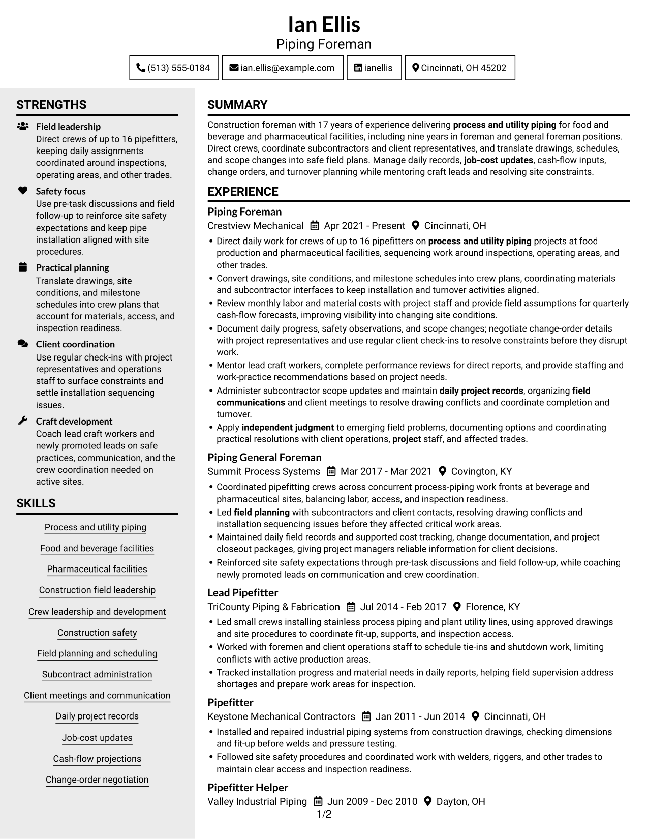 Resume example — page 1
