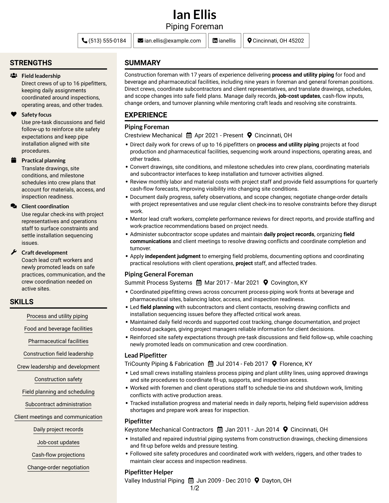 Resume example — page 1