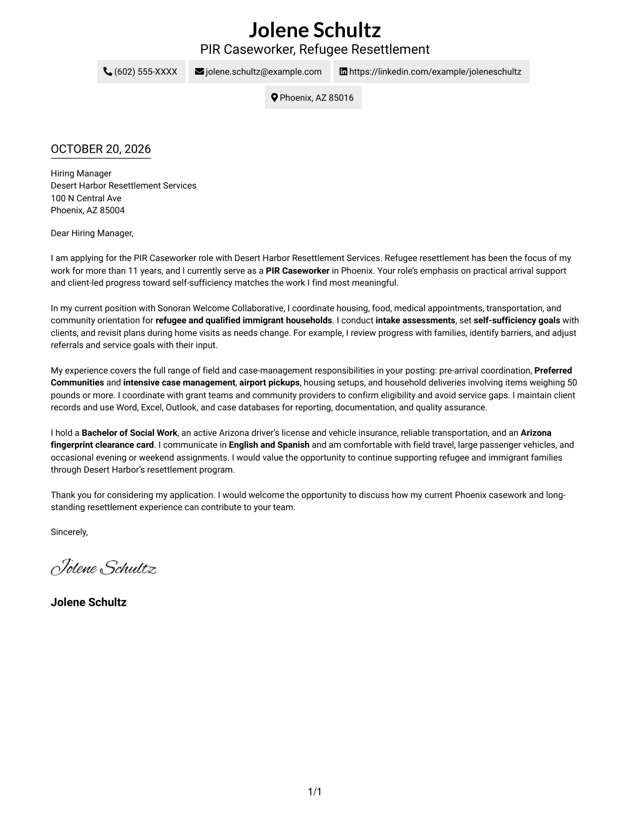 Cover letter example — page 1