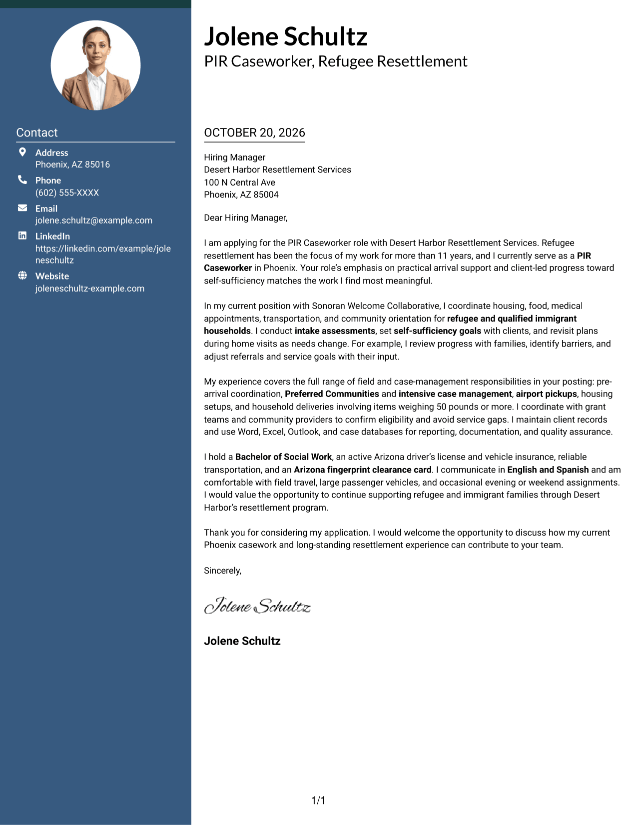 Cover letter example — page 1