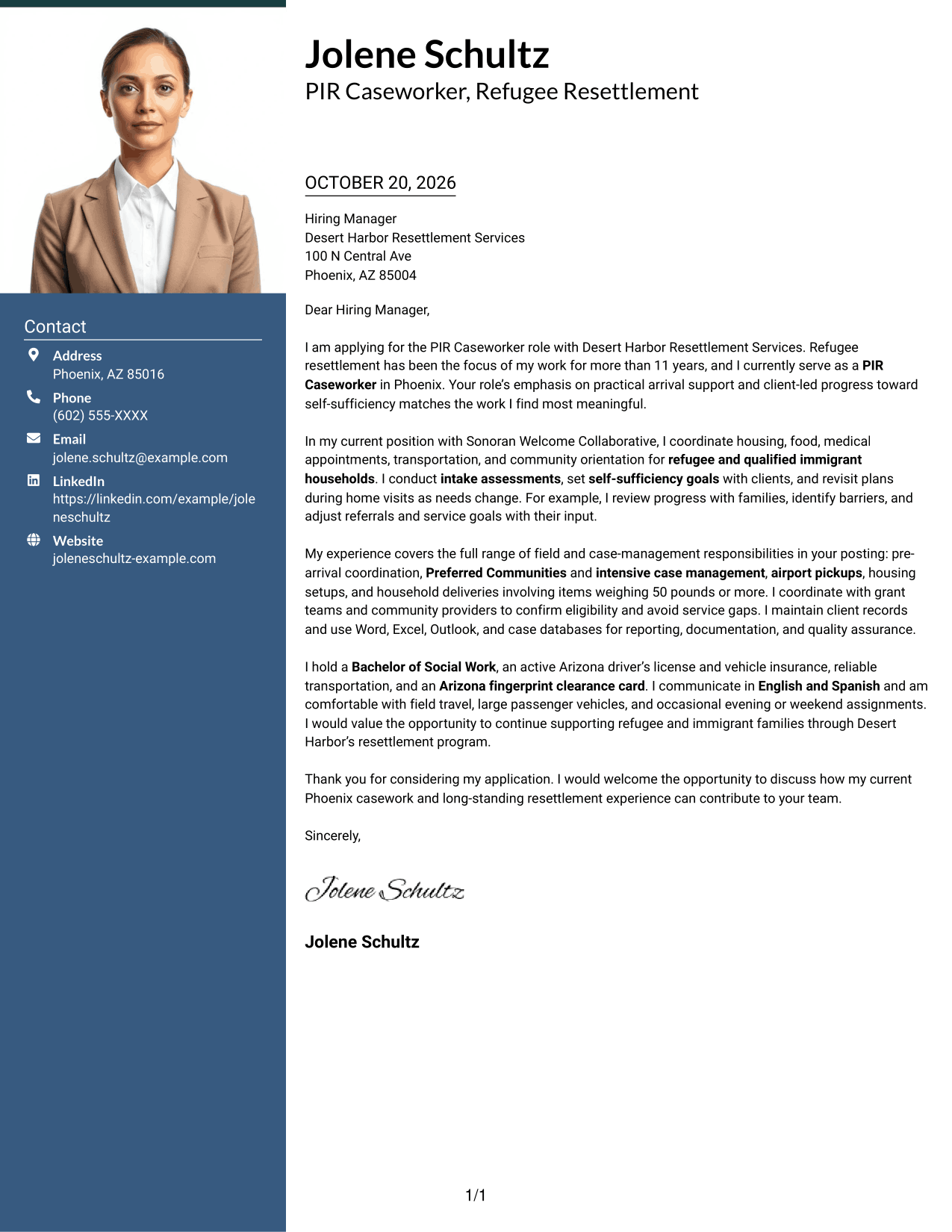 Cover letter example — page 1