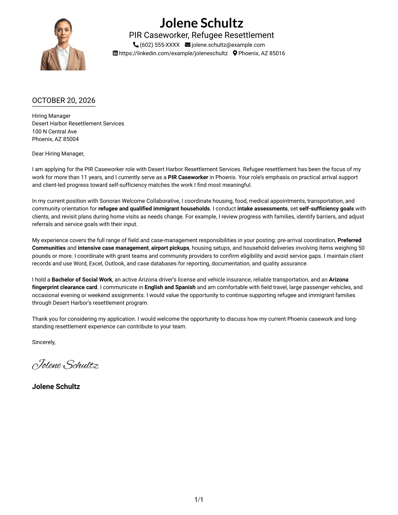 Cover letter example — page 1