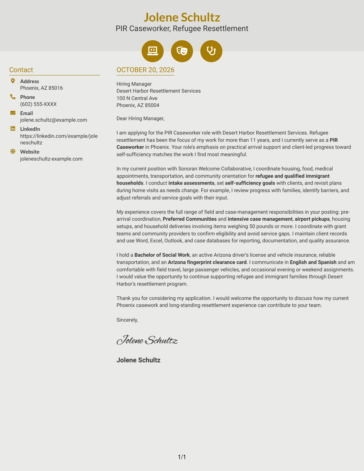 Cover letter example — page 1