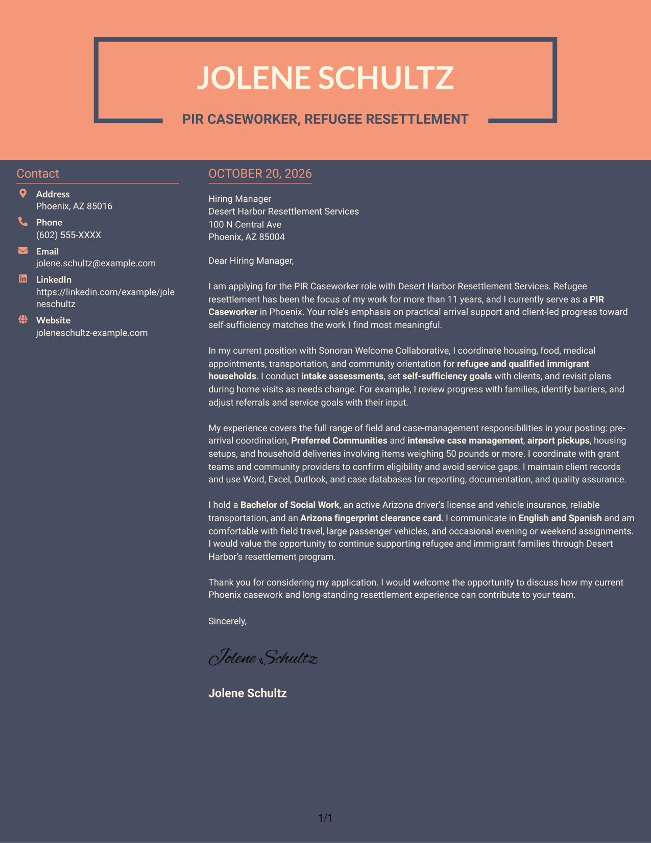Cover letter example — page 1