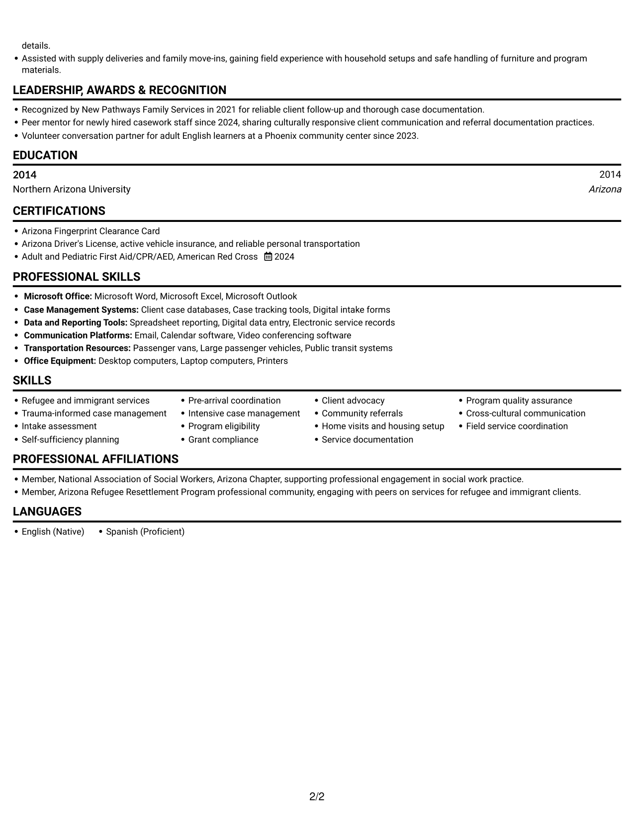 Resume example — page 2
