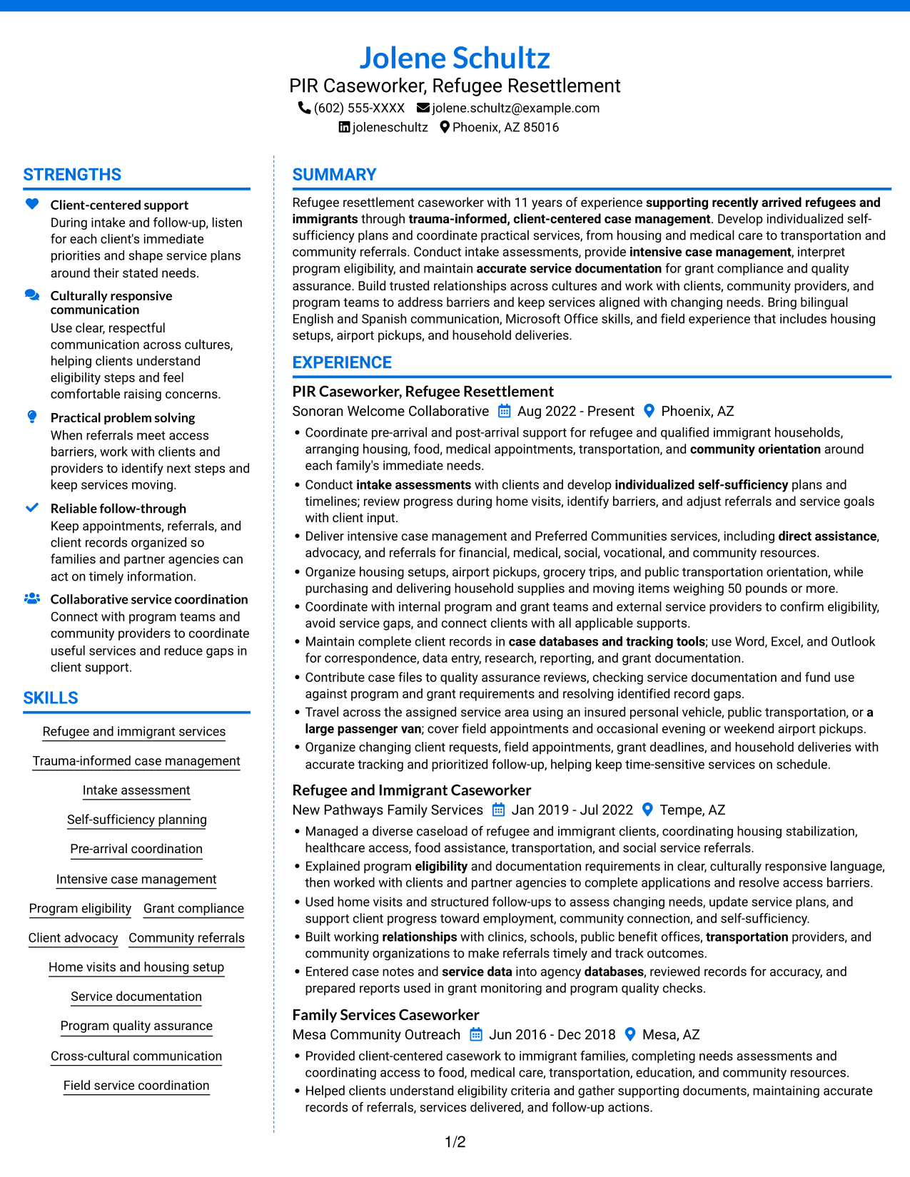 Resume example — page 1