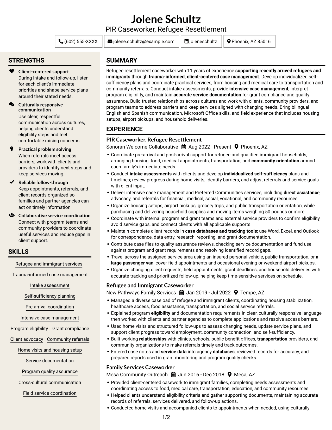 Resume example — page 1