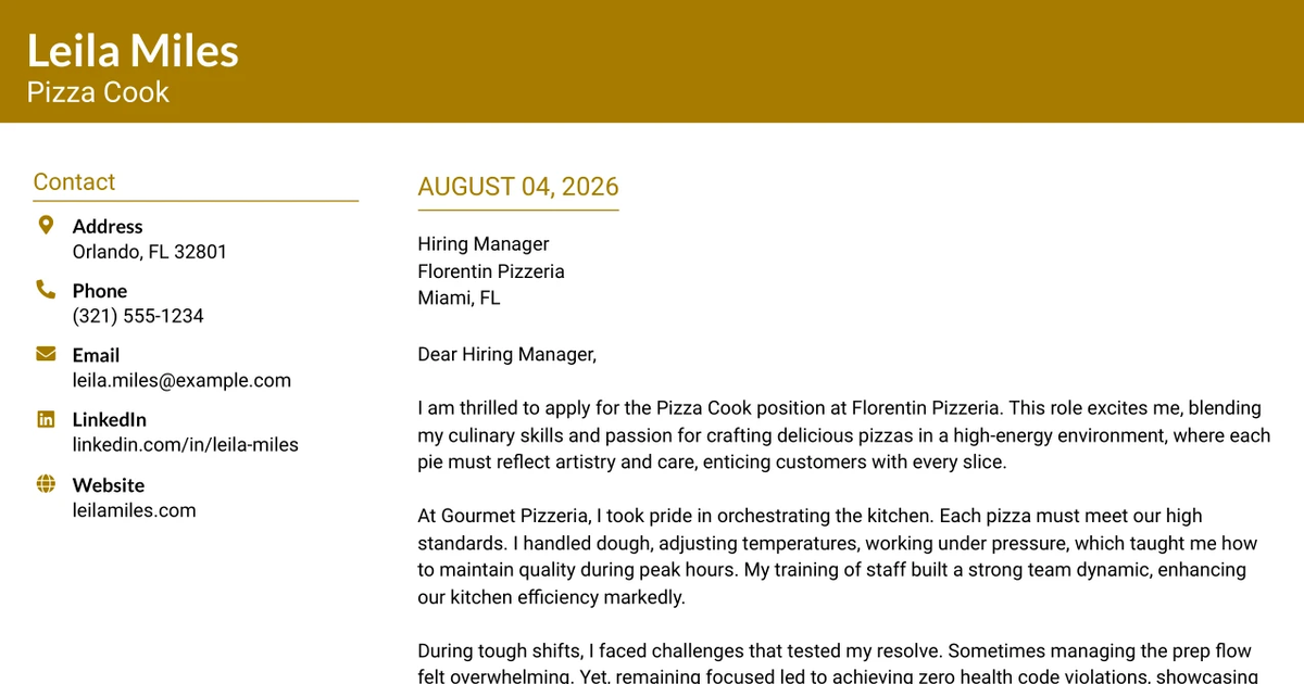 30+ Pizza Cook Cover Letter Templates with Example 2026
