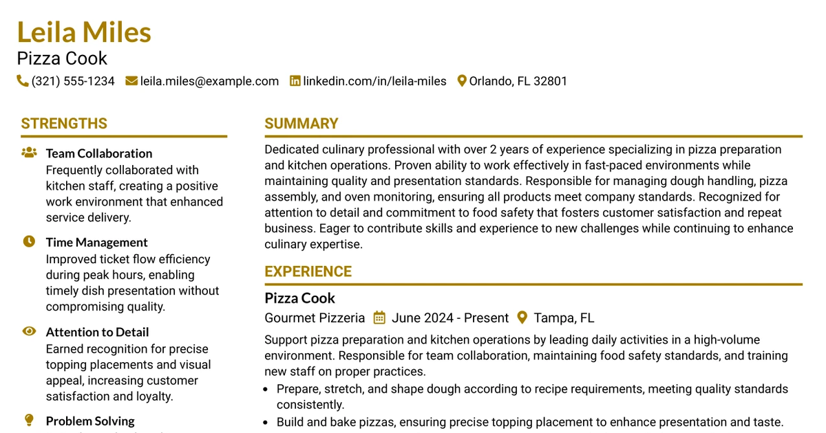 33 Pizza Cook Resume Templates with Example 2026 (ATS-Optimized)