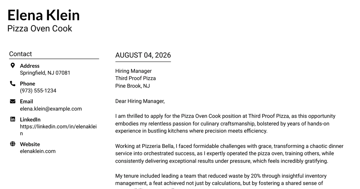 30+ Pizza Oven Cook Cover Letter Templates with Example 2026