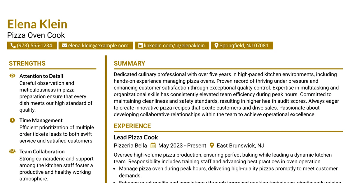 33 Pizza Oven Cook Resume Templates with Example 2026 (ATS-Optimized)
