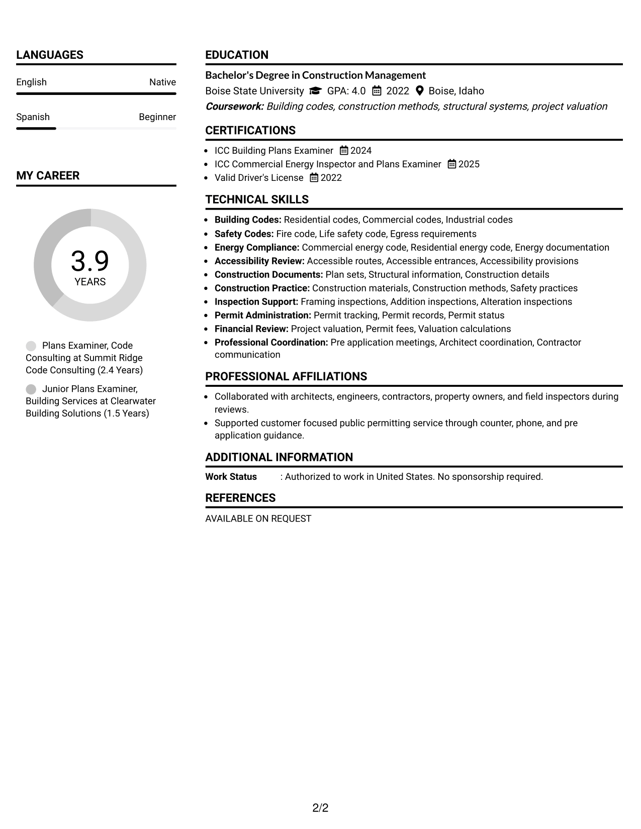 Resume Example Page 2
