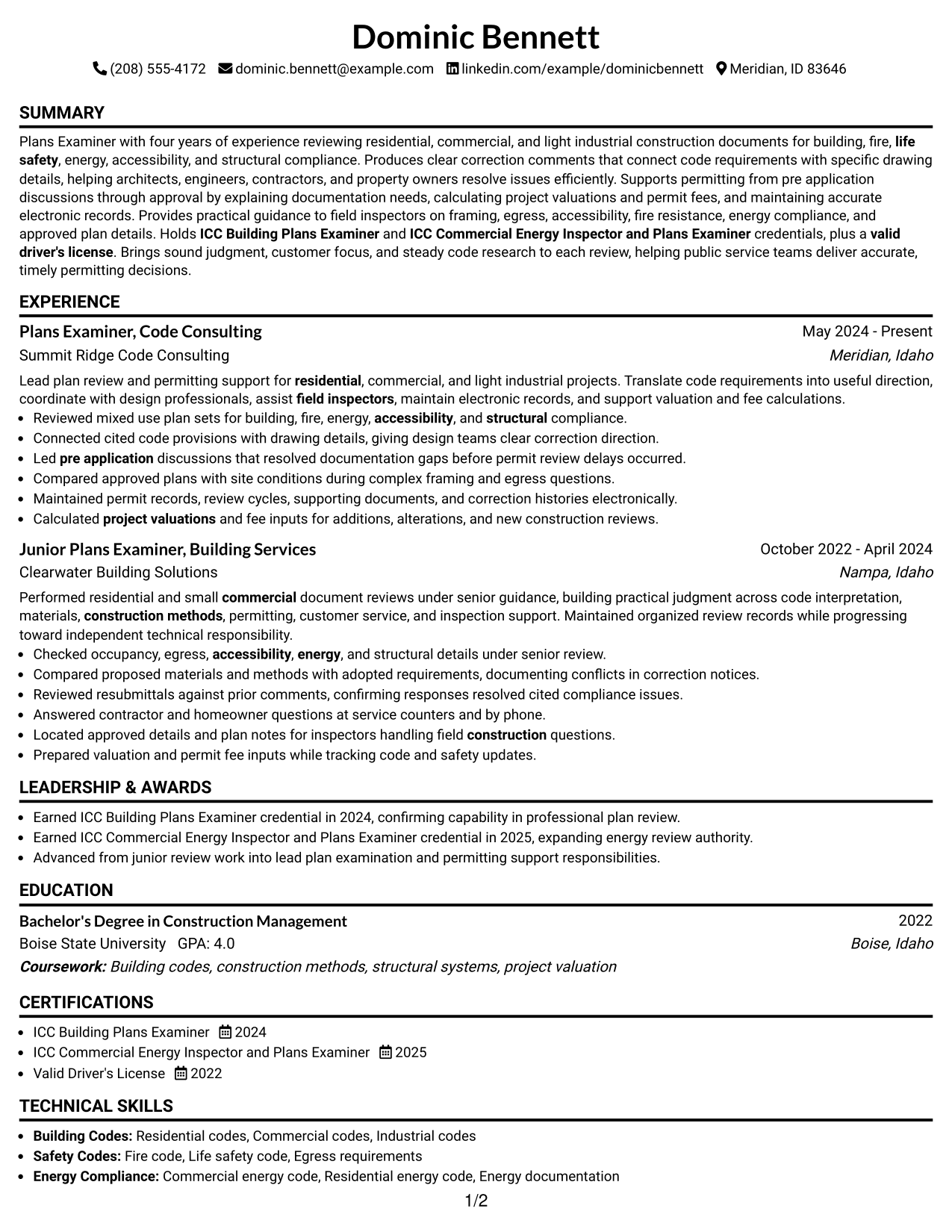 Resume Example Page 1
