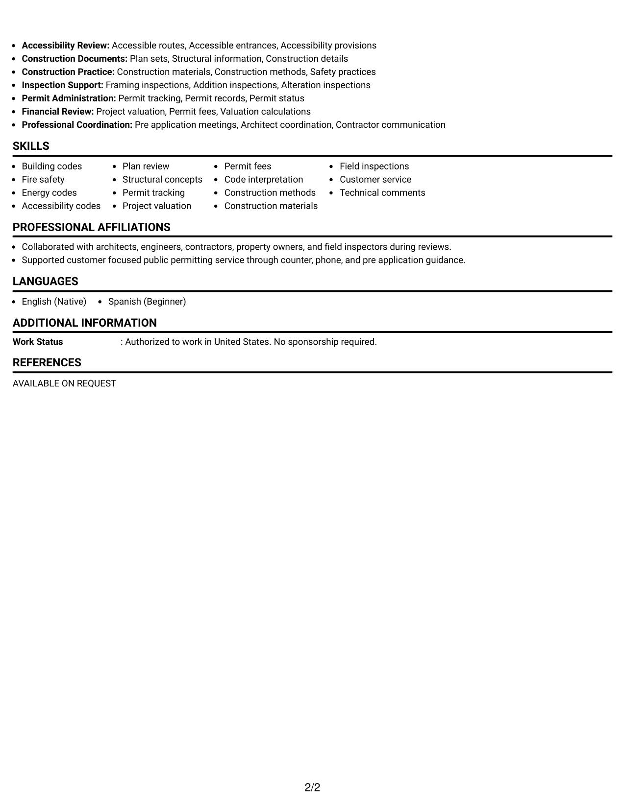 Resume Example Page 2