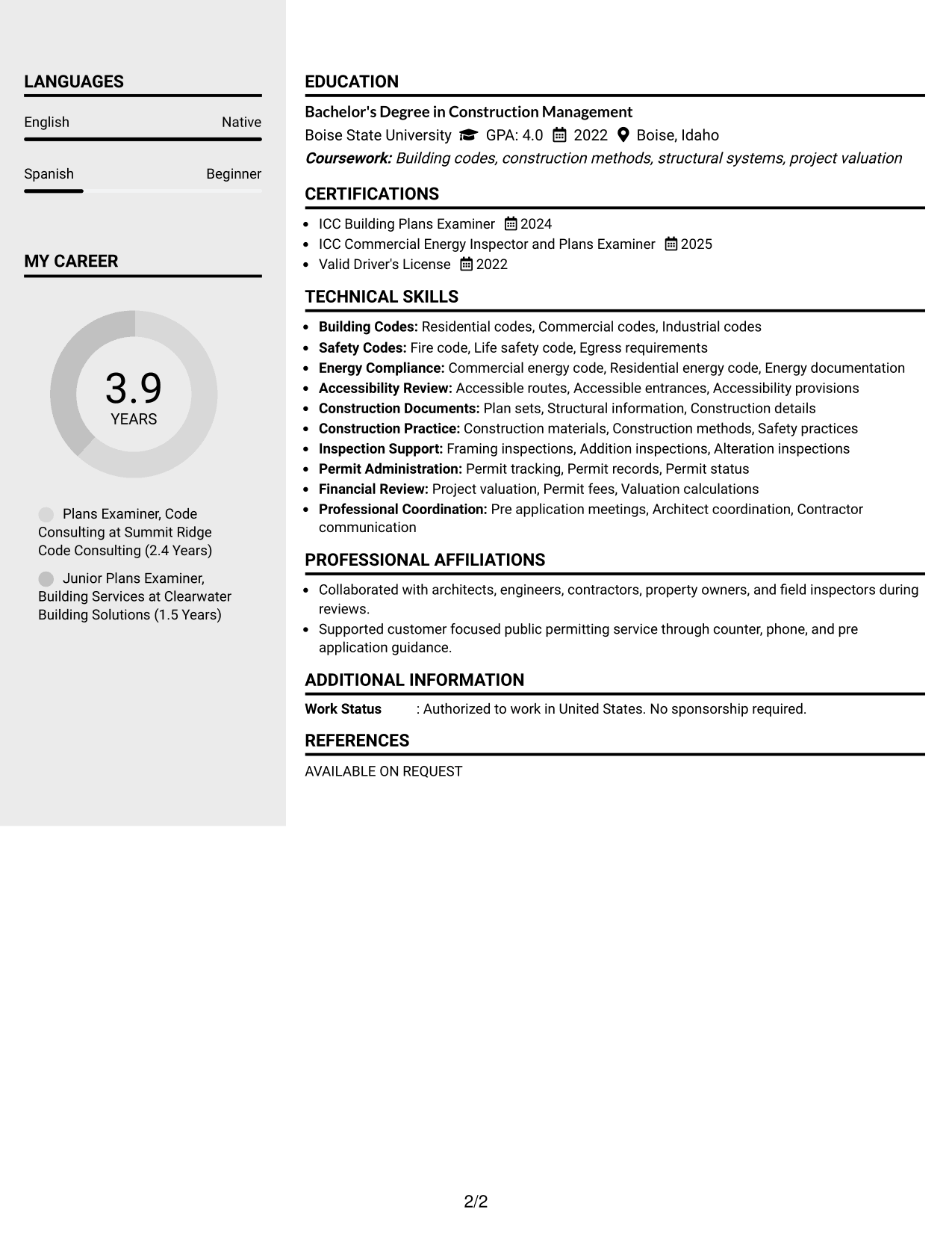 Resume Example Page 2