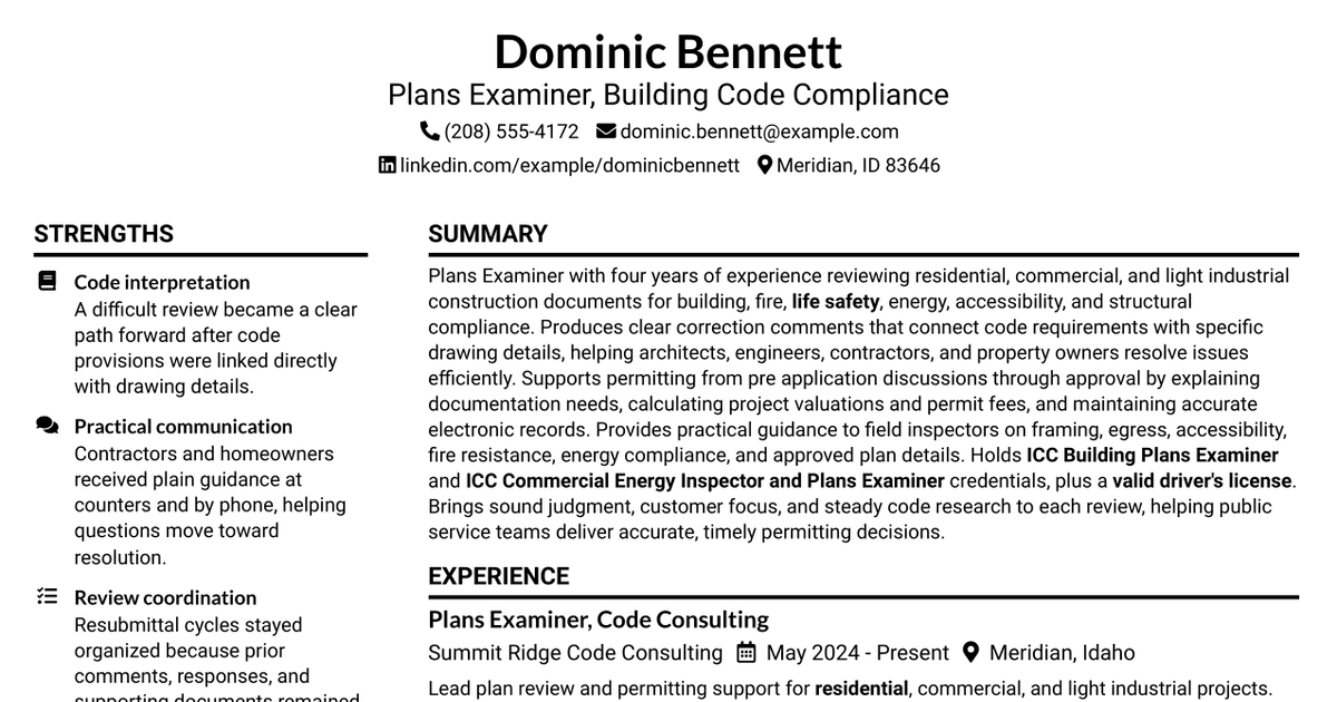 7 Plans Examiner Resume Templates with Example