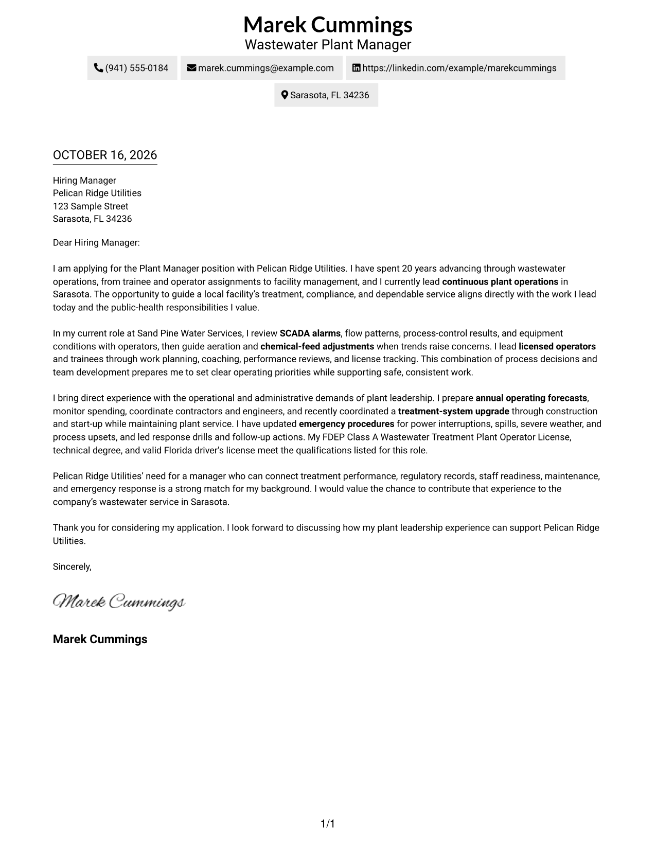 Cover letter example — page 1