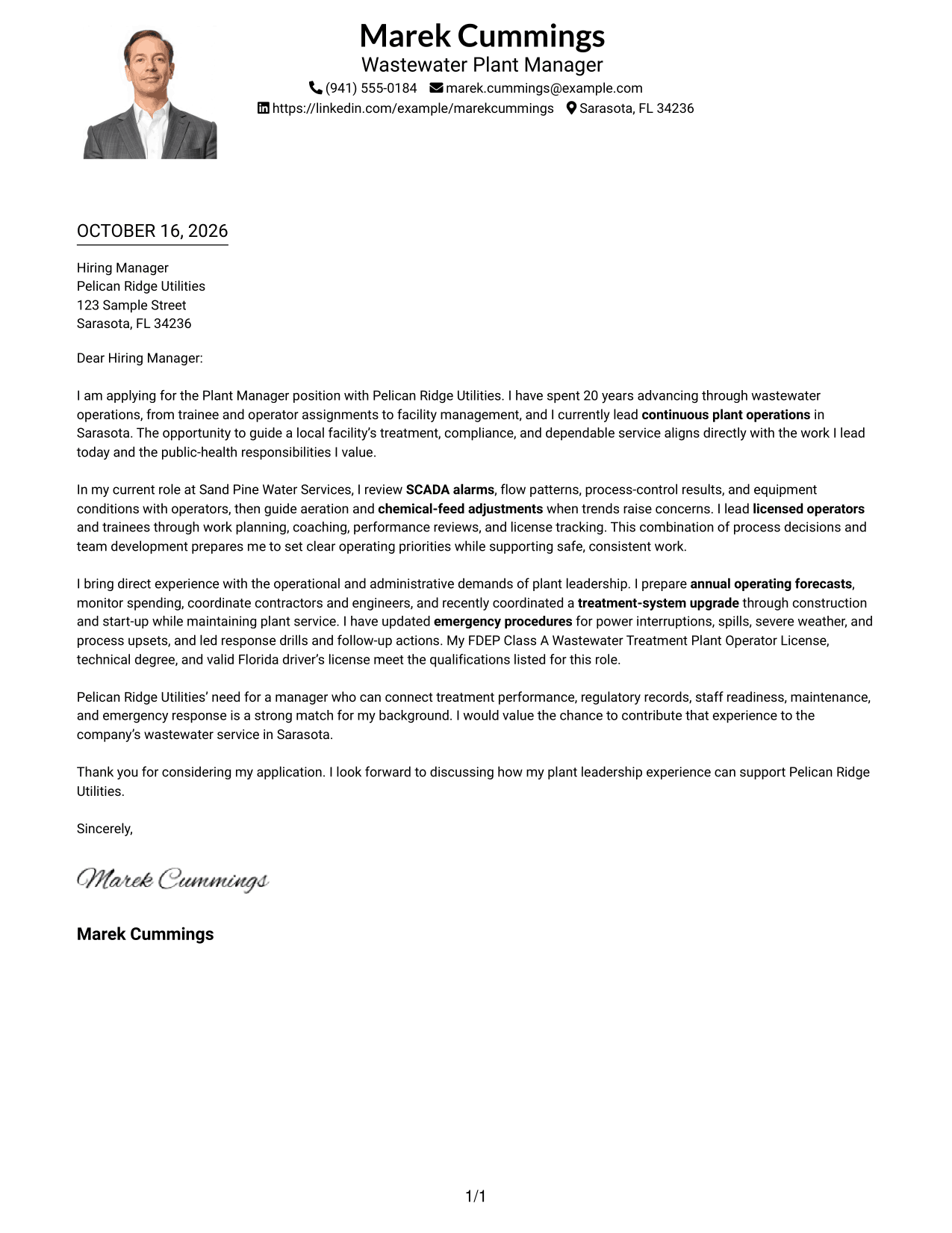 Cover letter example — page 1