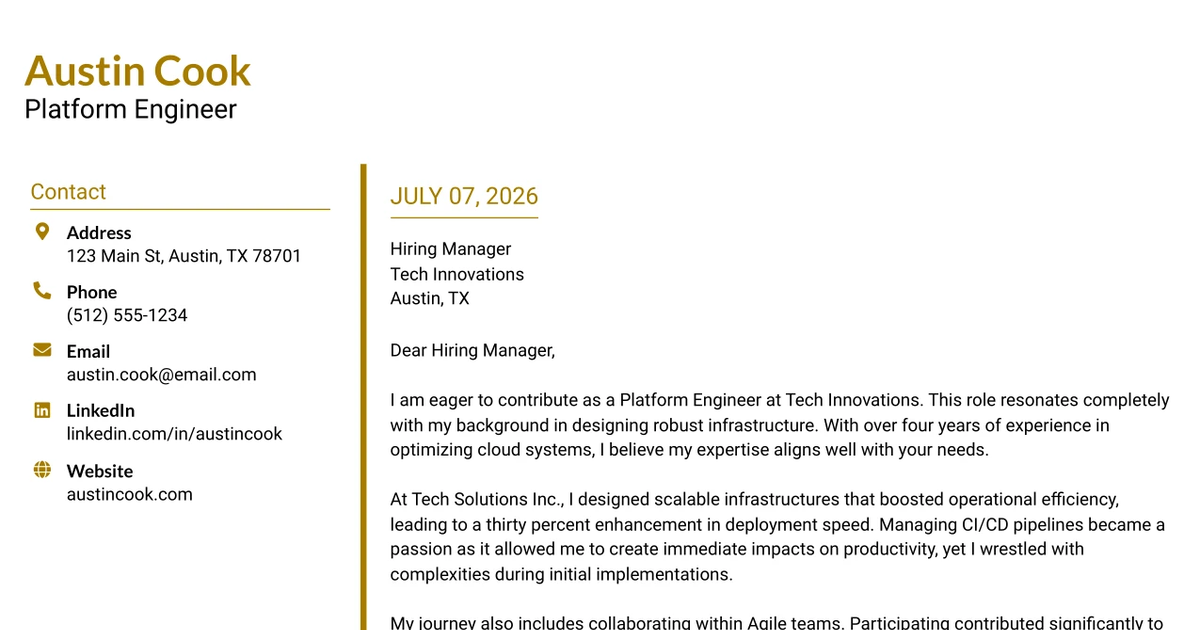 30+ Platform Engineer Cover Letter Templates with Example 2026