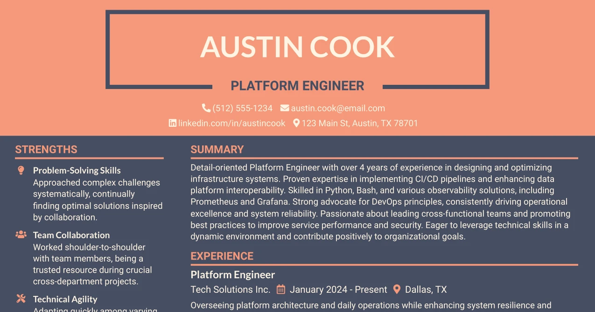33 Platform Engineer Resume Templates with Example 2026 (ATS-Optimized)