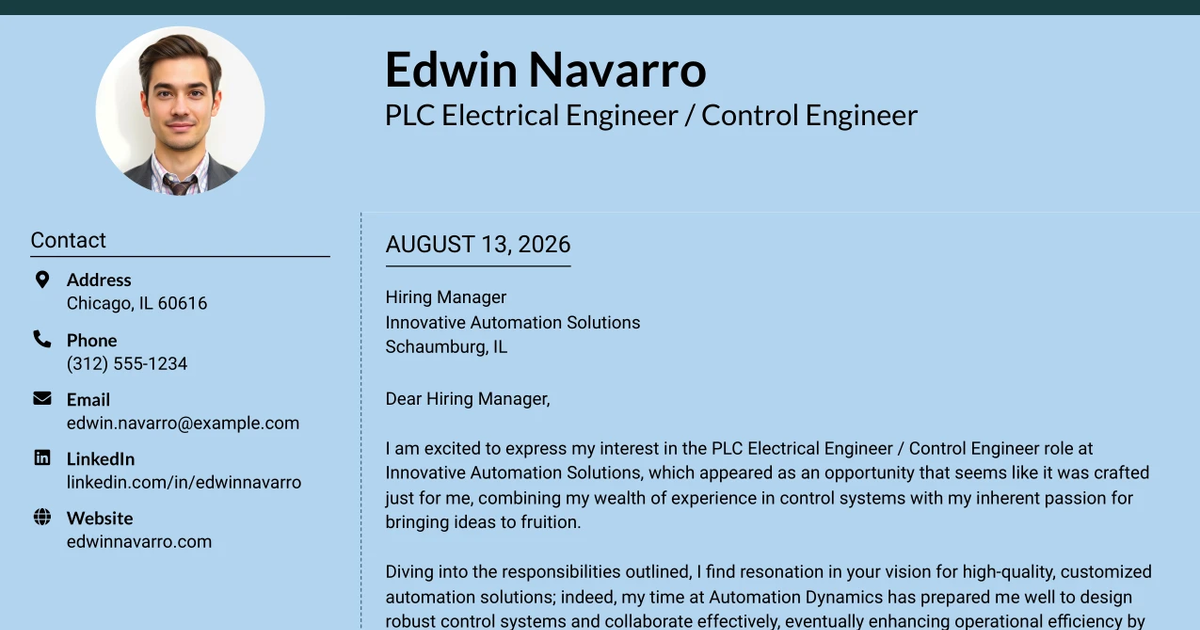 30+ PLC Electrical Engineer / Control Engineer Cover Letter Templates with Example 2026