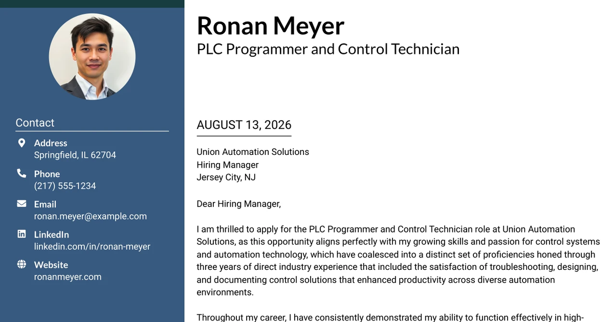 30+ PLC Programmer and Control Technician Cover Letter Templates with Example 2026