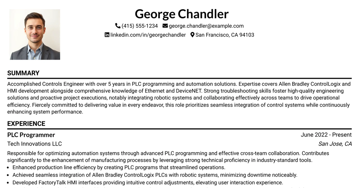 33 PLC Programmer / Controls Engineer Resume Templates with Example 2026 (ATS-Optimized)