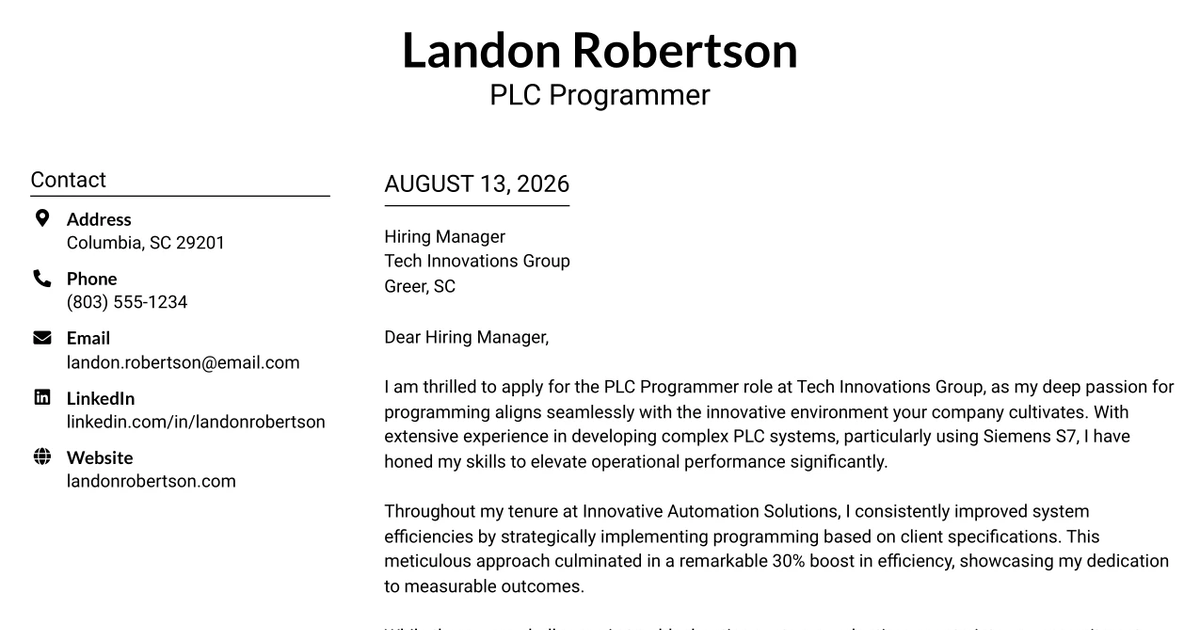 30+ PLC Programmer Cover Letter Templates with Example 2026