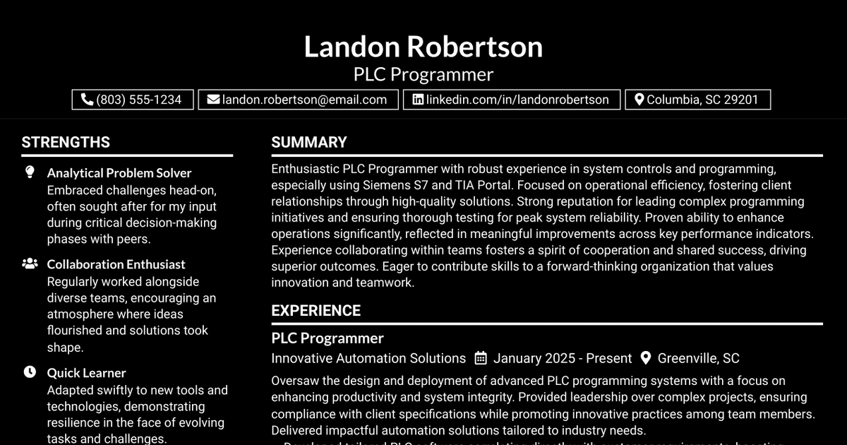 33 PLC Programmer Resume Templates with Example 2026 (ATS-Optimized)