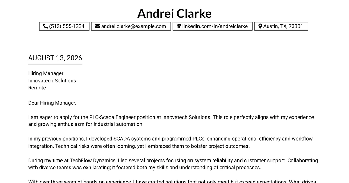 30+ PLC-Scada Engineer Cover Letter Templates with Example 2026
