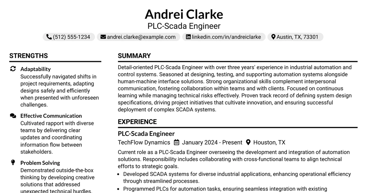 33 PLC-Scada Engineer Resume Templates with Example 2026 (ATS-Optimized)