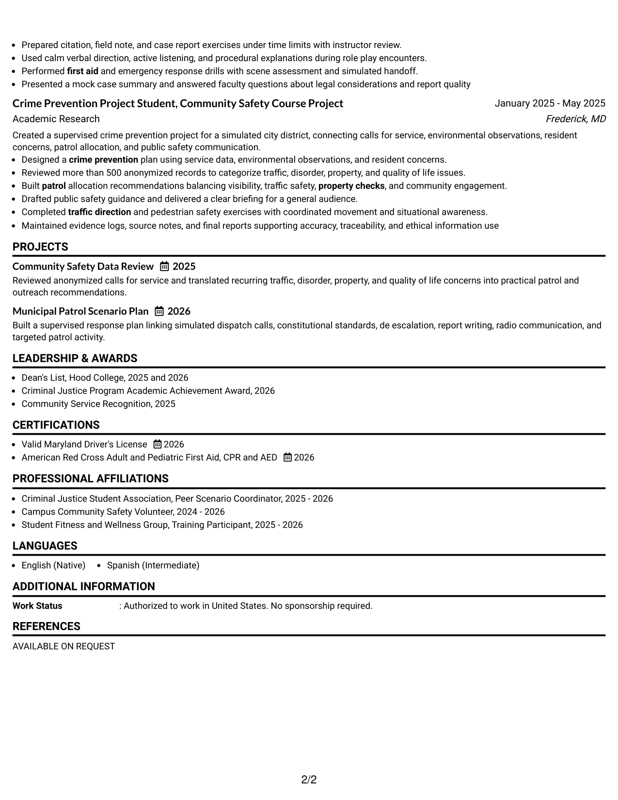 Resume Example Page 2