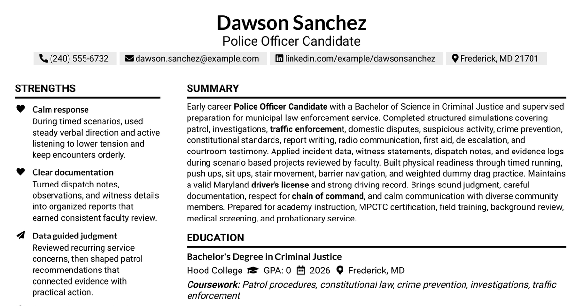 7 Police Officer Candidate/Police Officer I Resume Templates with Example