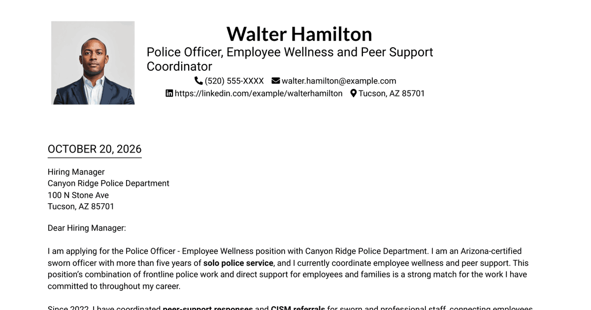 7 Police Officer - Employee Wellness Cover Letter Templates with Example