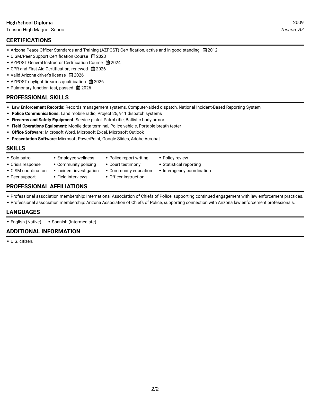 Resume example — page 2