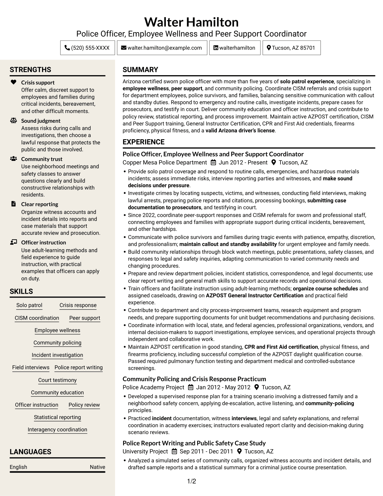 Resume example — page 1