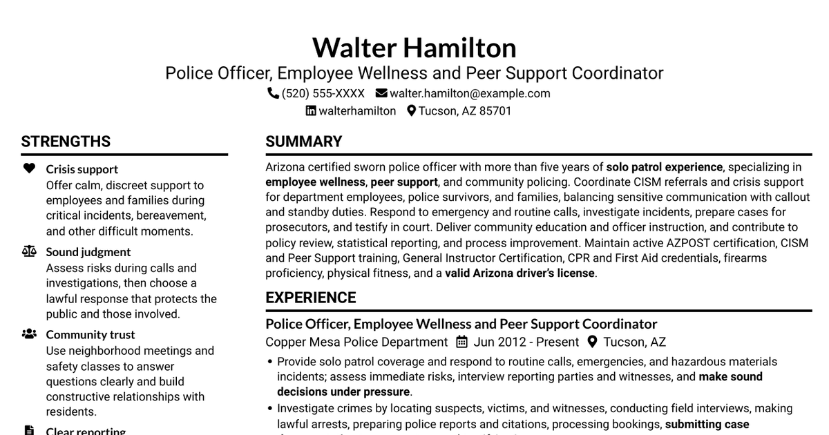 7 Police Officer - Employee Wellness Resume Templates with Example