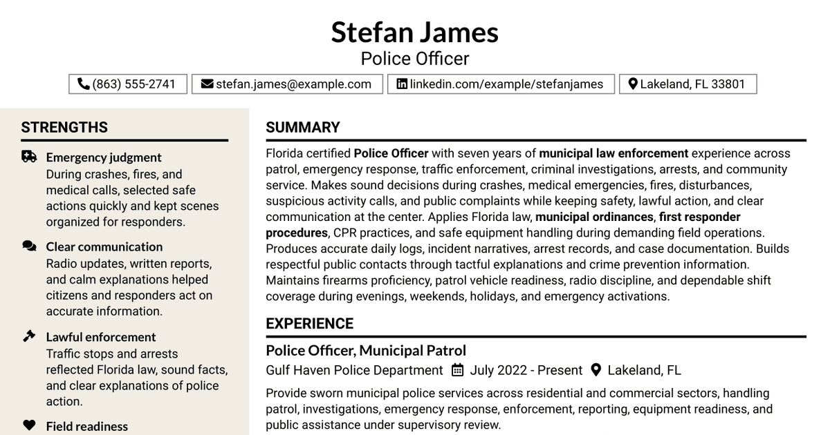 7 Police Officer Resume Templates with Example