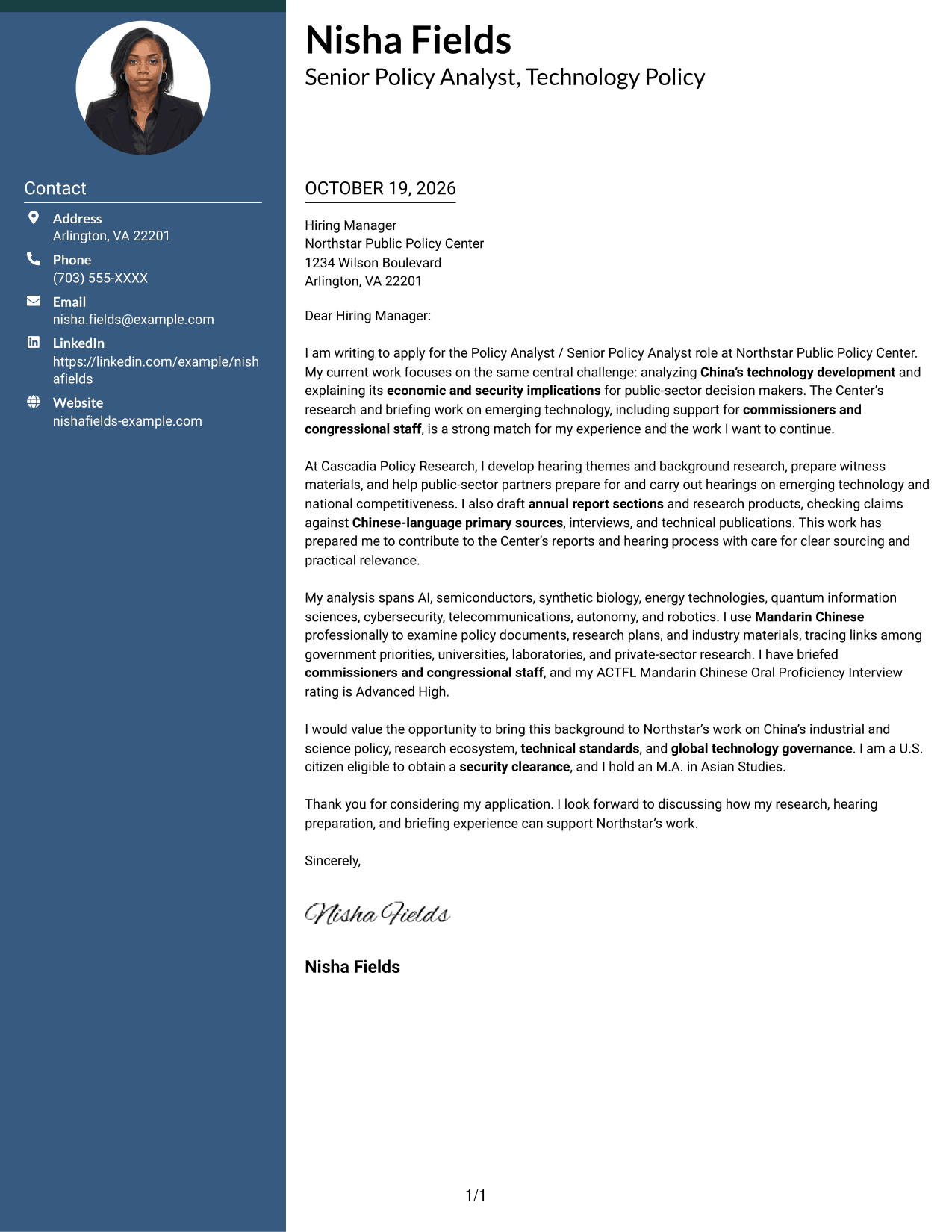 Cover letter example — page 1